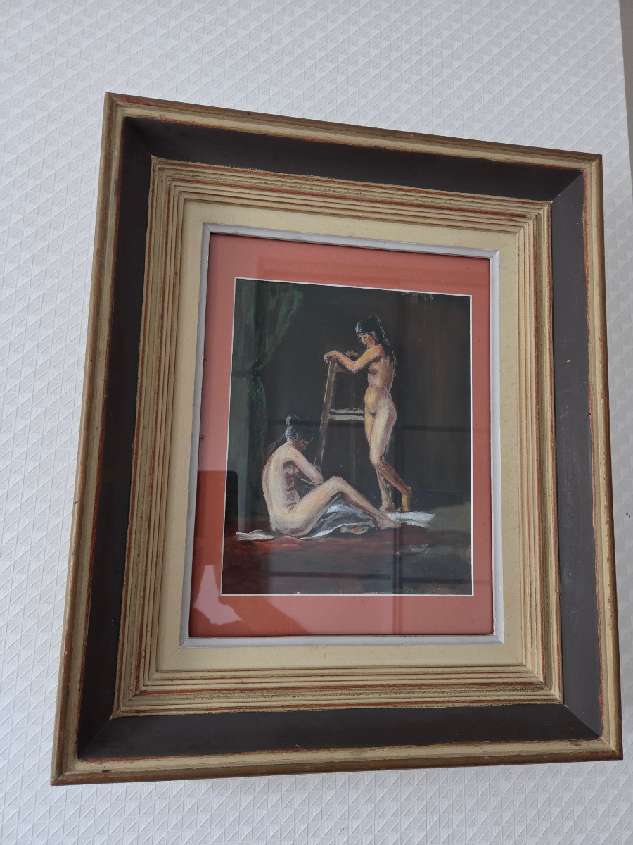 Oil On Canvas - Joseph Moy - Women At The Easel. 20th Century-photo-3