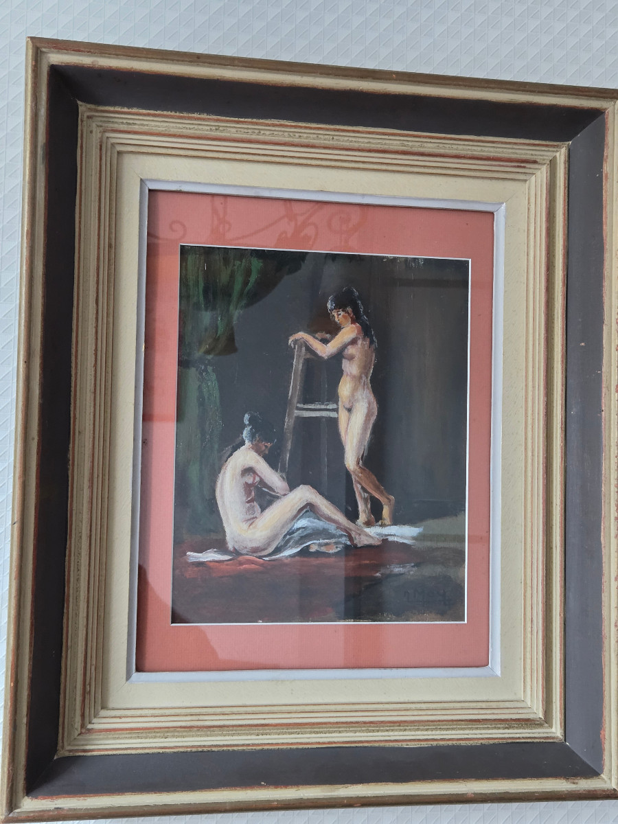 Oil On Canvas - Joseph Moy - Women At The Easel. 20th Century