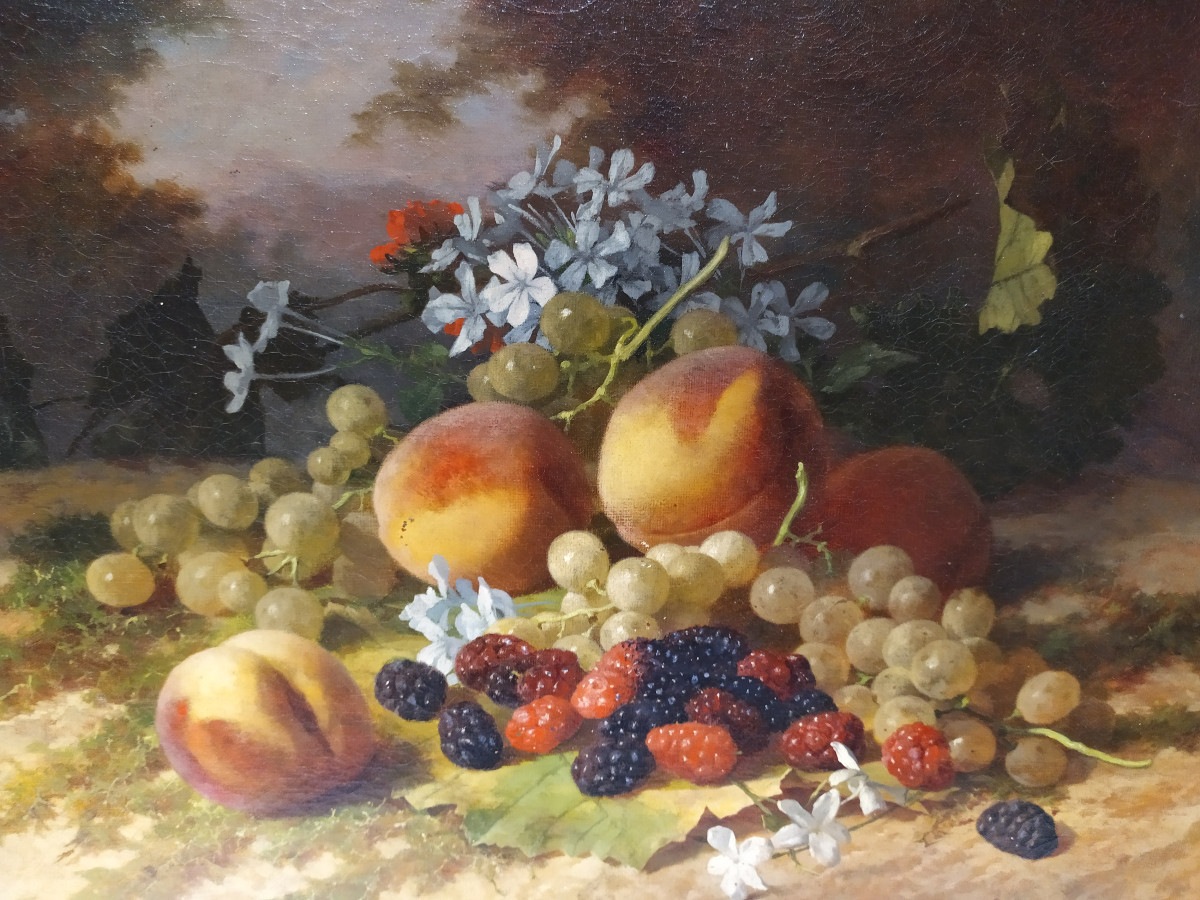 Oil On Canvas - Still Life With Fruit And Flowers - David De Noter - 19th Century-photo-3