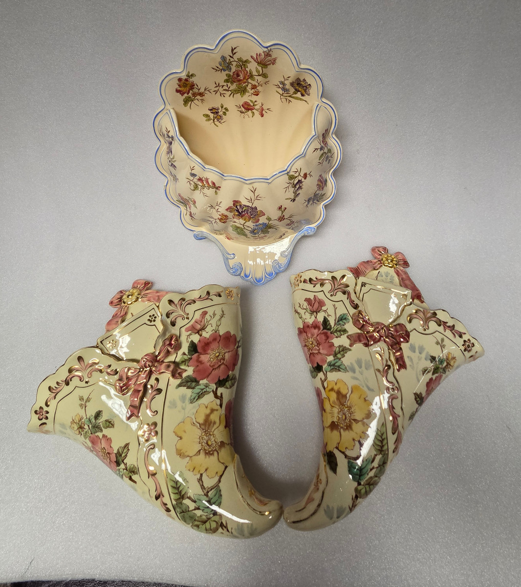 Vases Luneville And Corbeille Longchamp - 20th Century .-photo-3