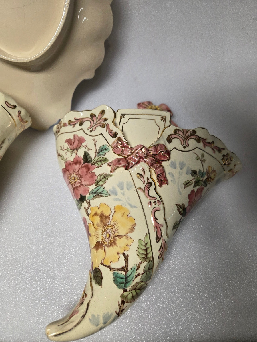 Vases Luneville And Corbeille Longchamp - 20th Century .-photo-4