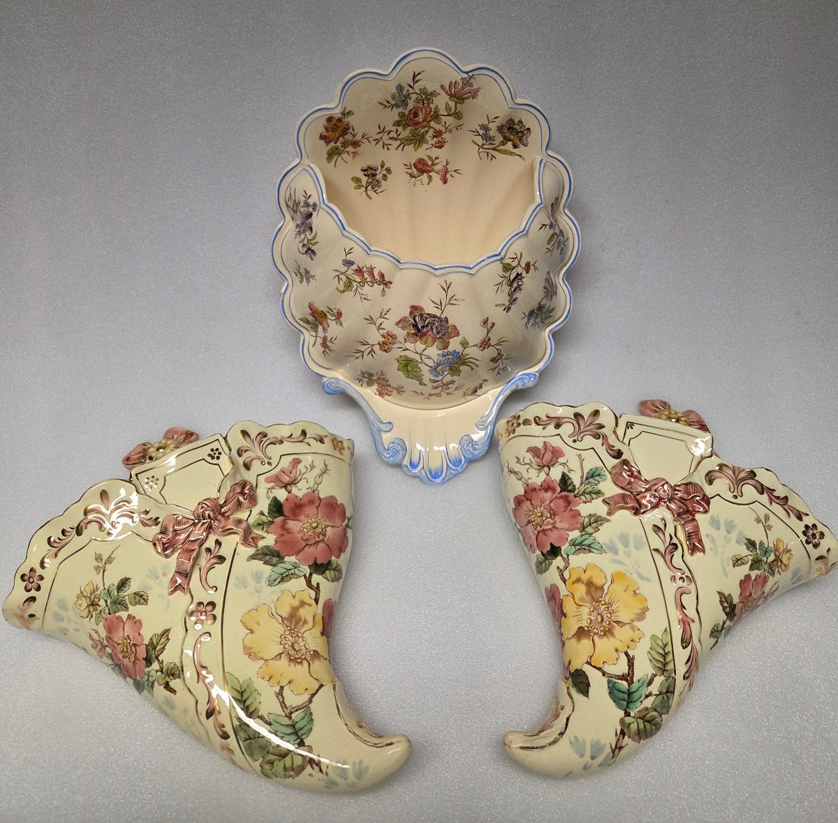 Vases Luneville And Corbeille Longchamp - 20th Century .