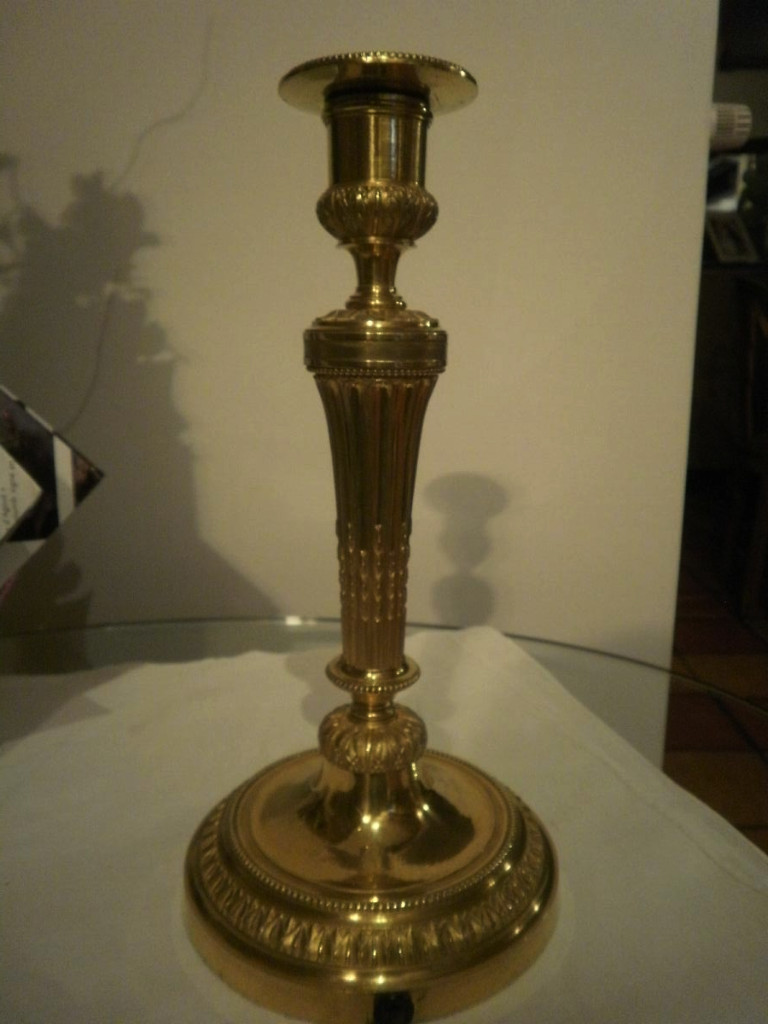 Pair Of Candlesticks In Bronze Dore - Louis XVI Style-photo-3