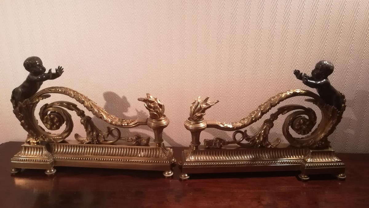 Pair Of Bronze Andirons - XIX-photo-1