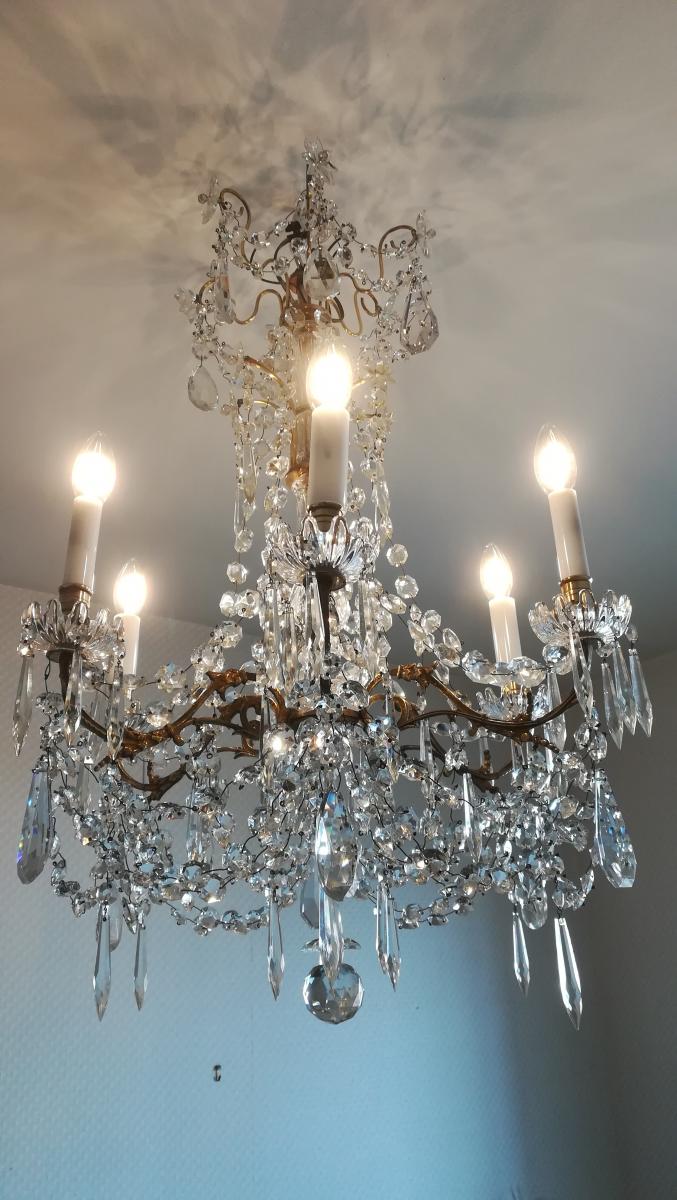 Chandelier Bronze And Crystal Baccarat - XXth