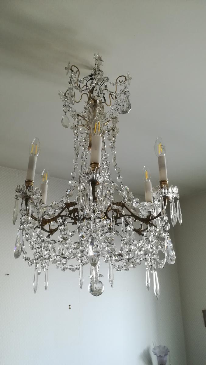 Lustre En Bronze Et Cristal Baccarat - XXeme-photo-1