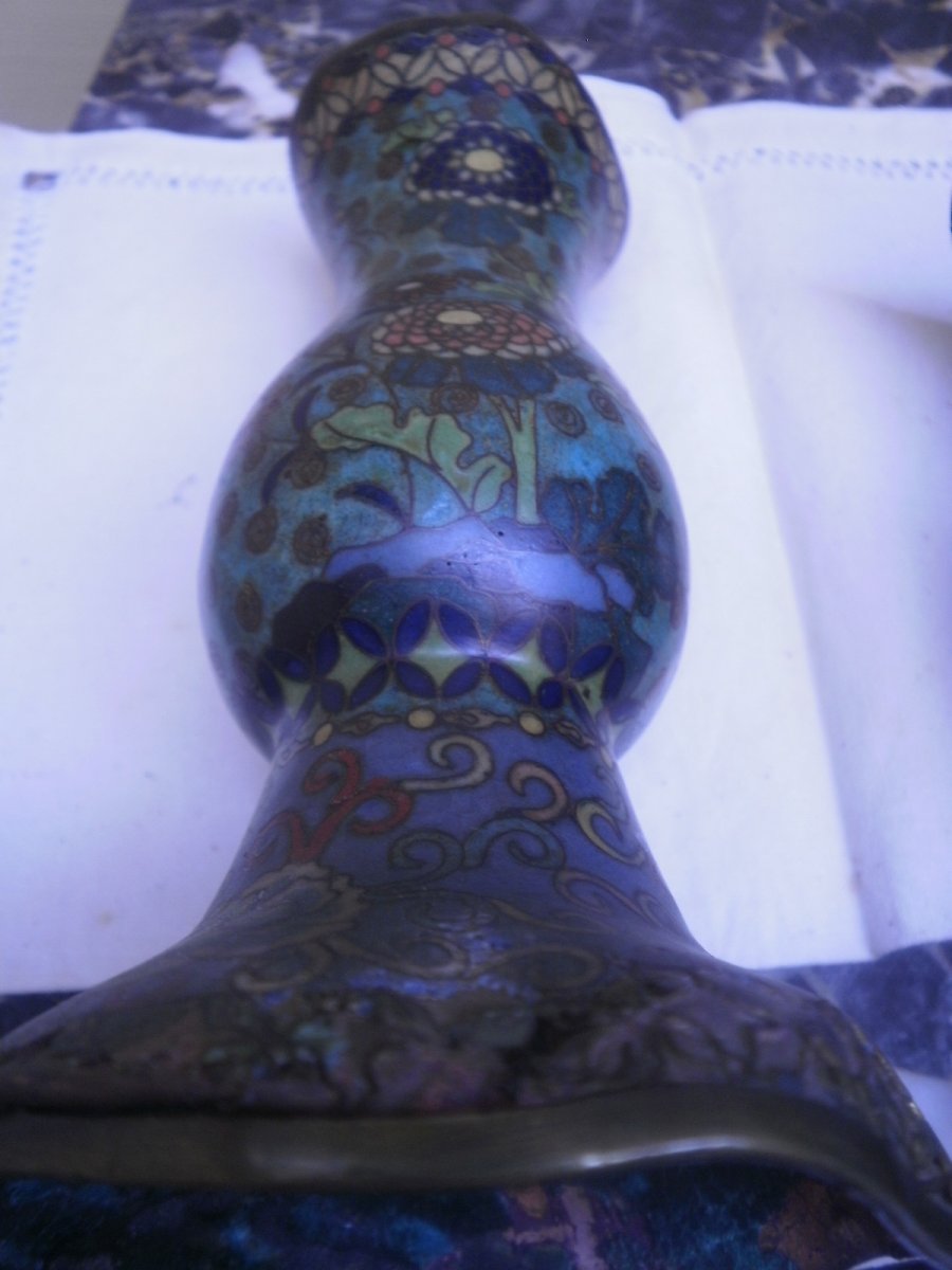 Paire De Vases Cloisonnes – XIXème Siècle-photo-2