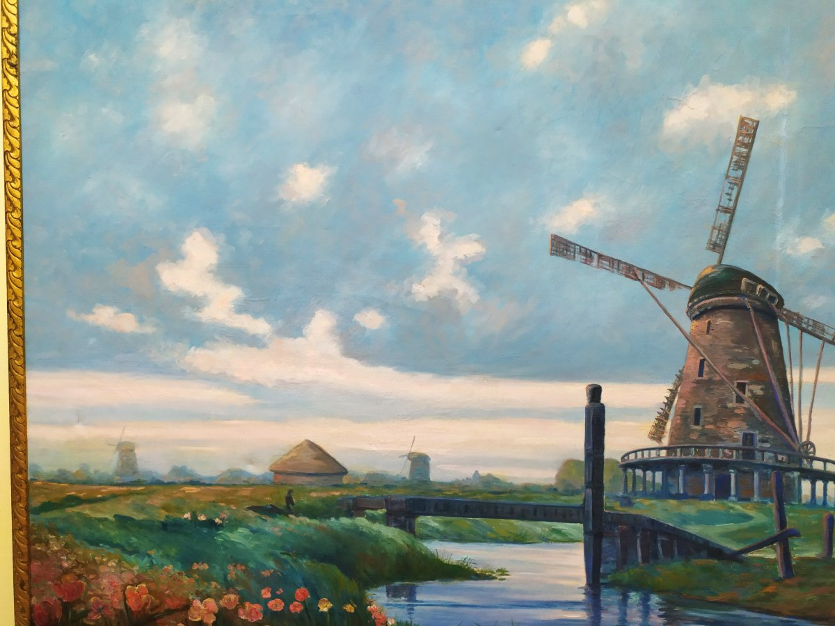 Dutch Landscape With Windmill - Oil On Canvas - XXth-photo-1