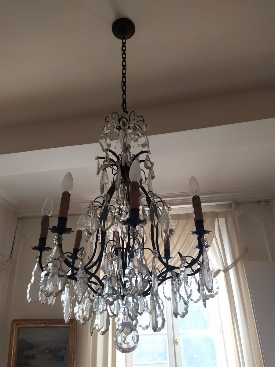 Cage Chandelier In Bronze - Early Twentieth.