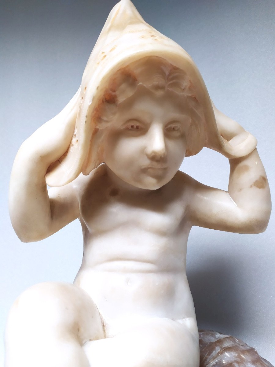 Marble Sculpture - Child Seated On Cushion - XIXth Century.-photo-3