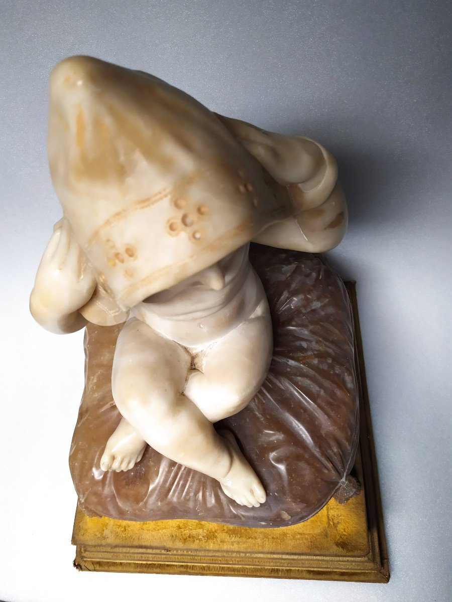 Marble Sculpture - Child Seated On Cushion - XIXth Century.-photo-2