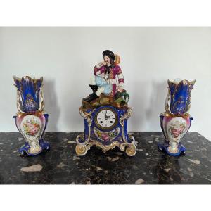  Style Jacob Petit , Polychrome Porcelain Fireplace Set, 19th Century.