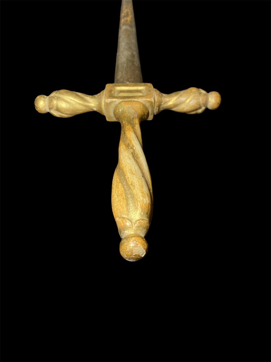 Italie Centrale - XVIII Siècle - èpèe Statue En Bois Doré Et Argenté-photo-3