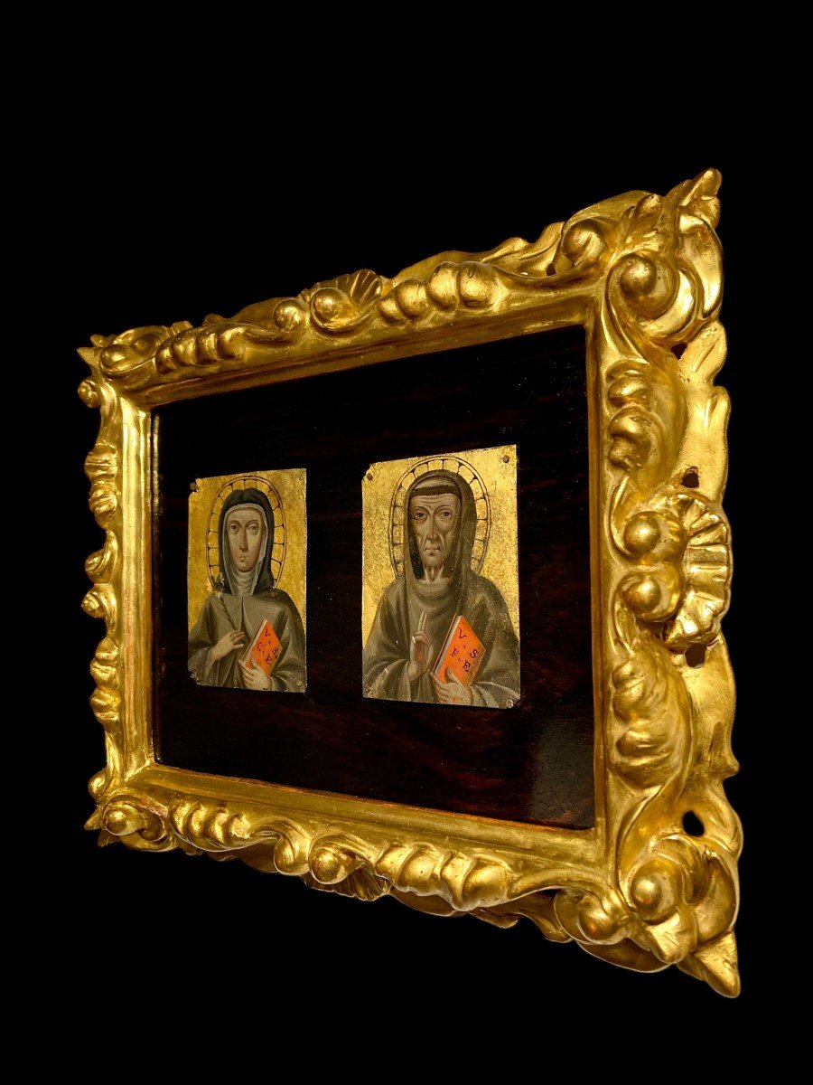 Early 16th Century - Couple Of Gold Ground Miniatures On Tin - St. Francis And St. Clare-photo-1