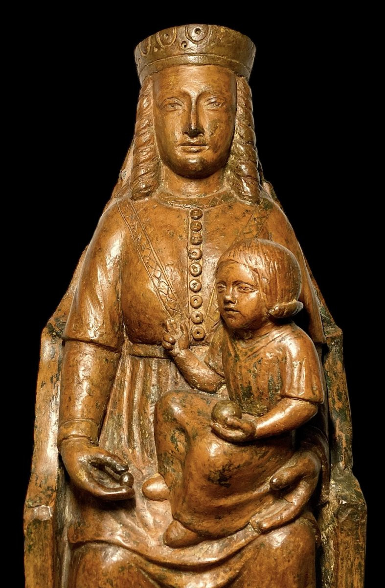 Early 15th Century - Terracotta - Enthroned Madonna With Child-photo-8