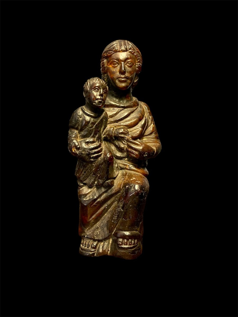 Early XV Century - Baltic Black Amber - Enthroned Madonna With Child-photo-4