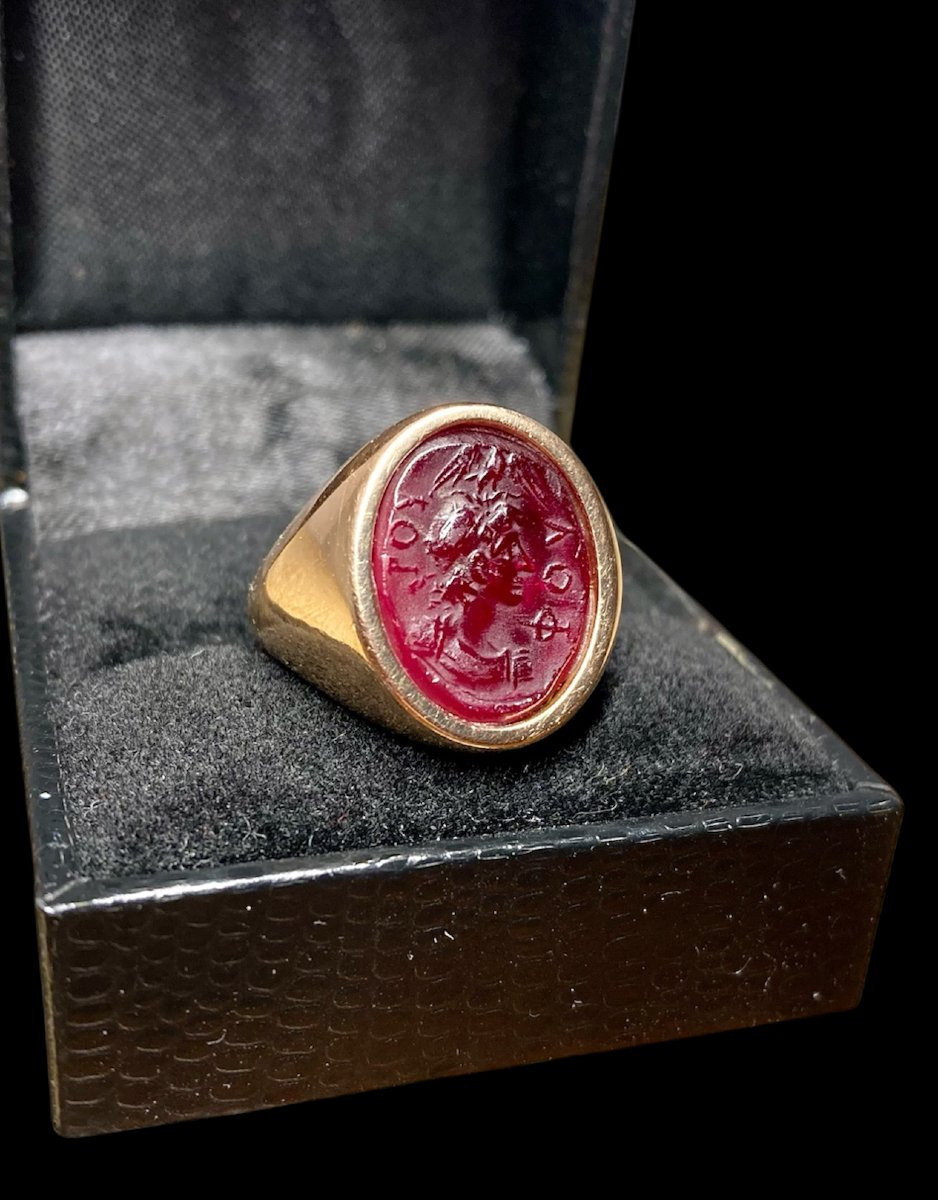 Empereur Néron - Intaglio en Pâte de verre monté sur Anneau chevalier en or rose 18K-photo-3