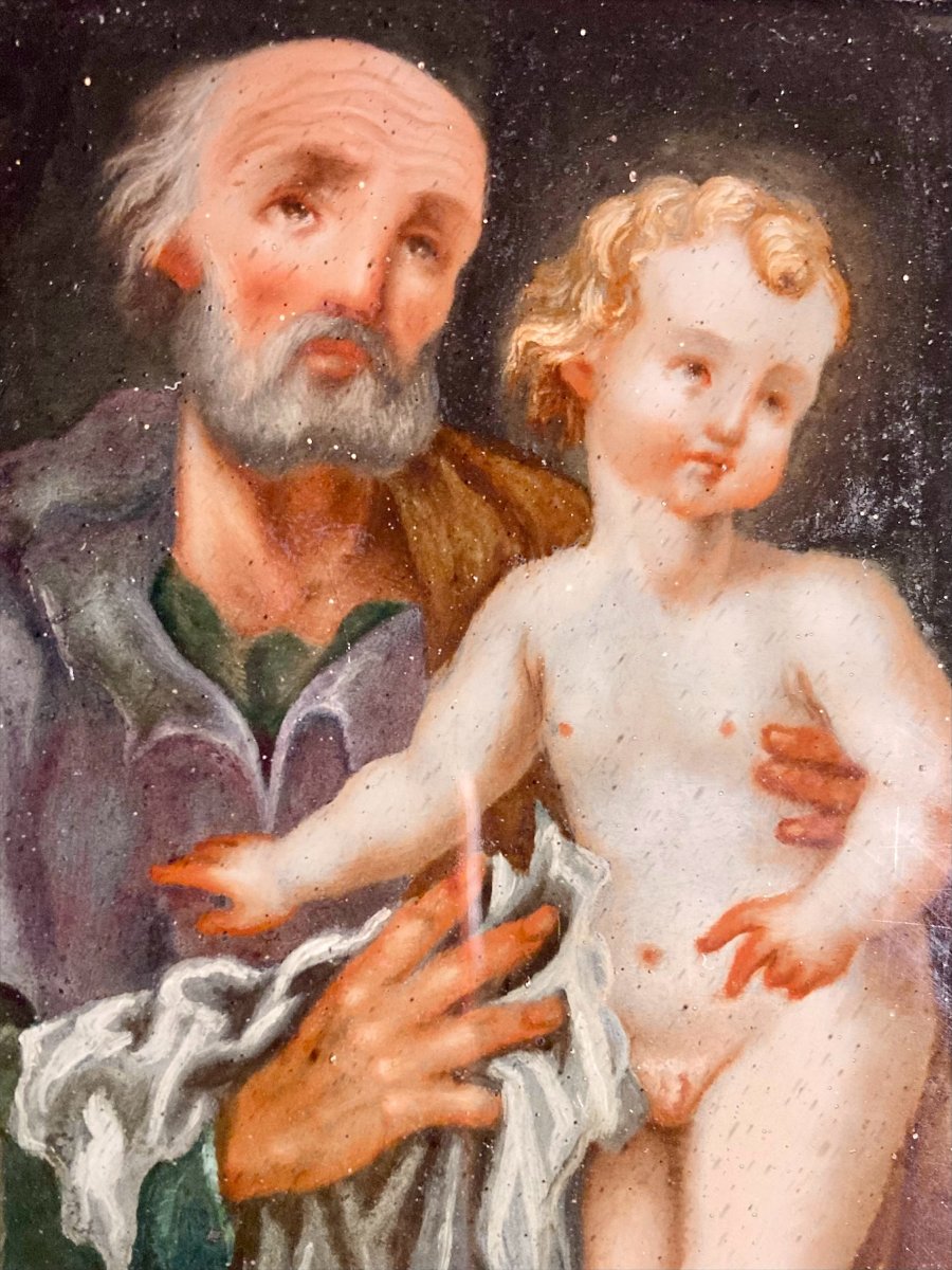 18th Century - Oil Under Glass - Saint Joseph With The Child -photo-2