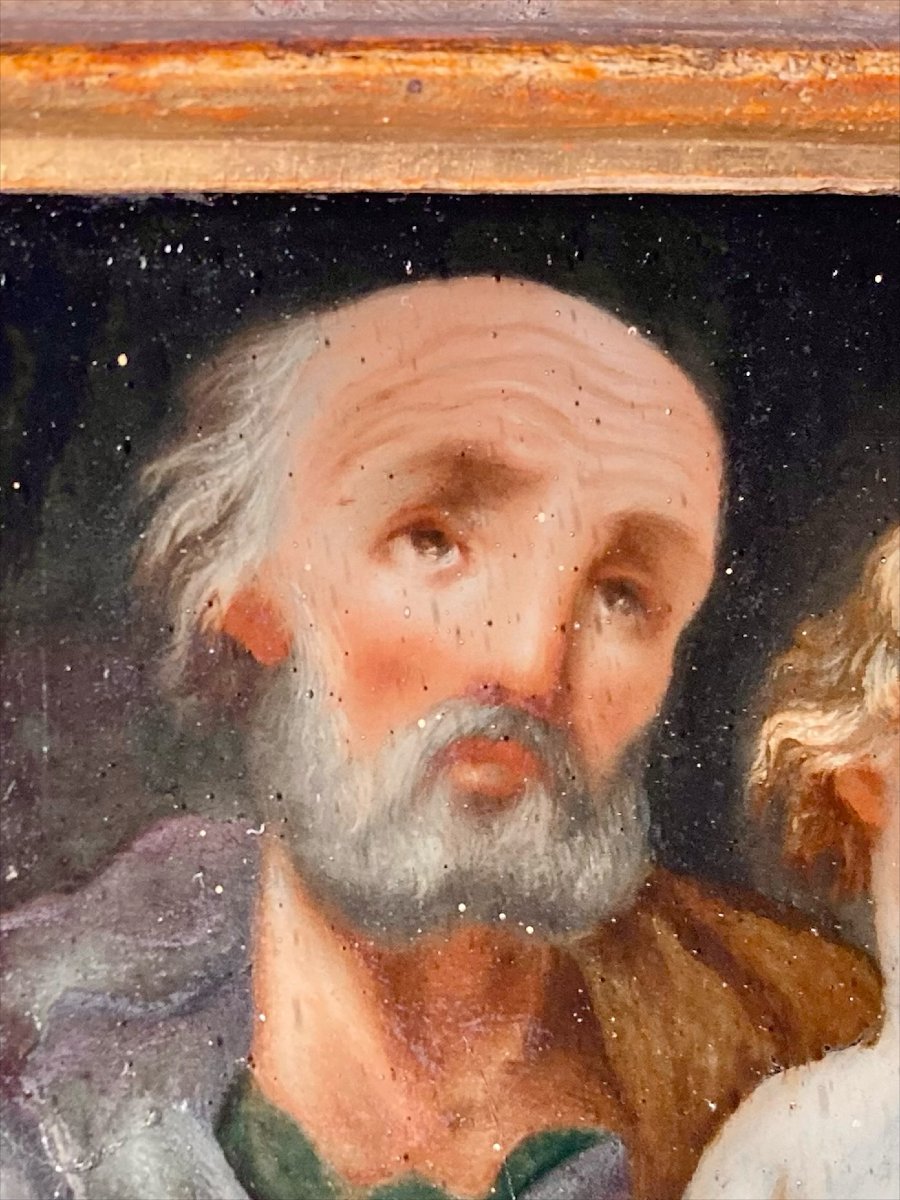 18th Century - Oil Under Glass - Saint Joseph With The Child -photo-3