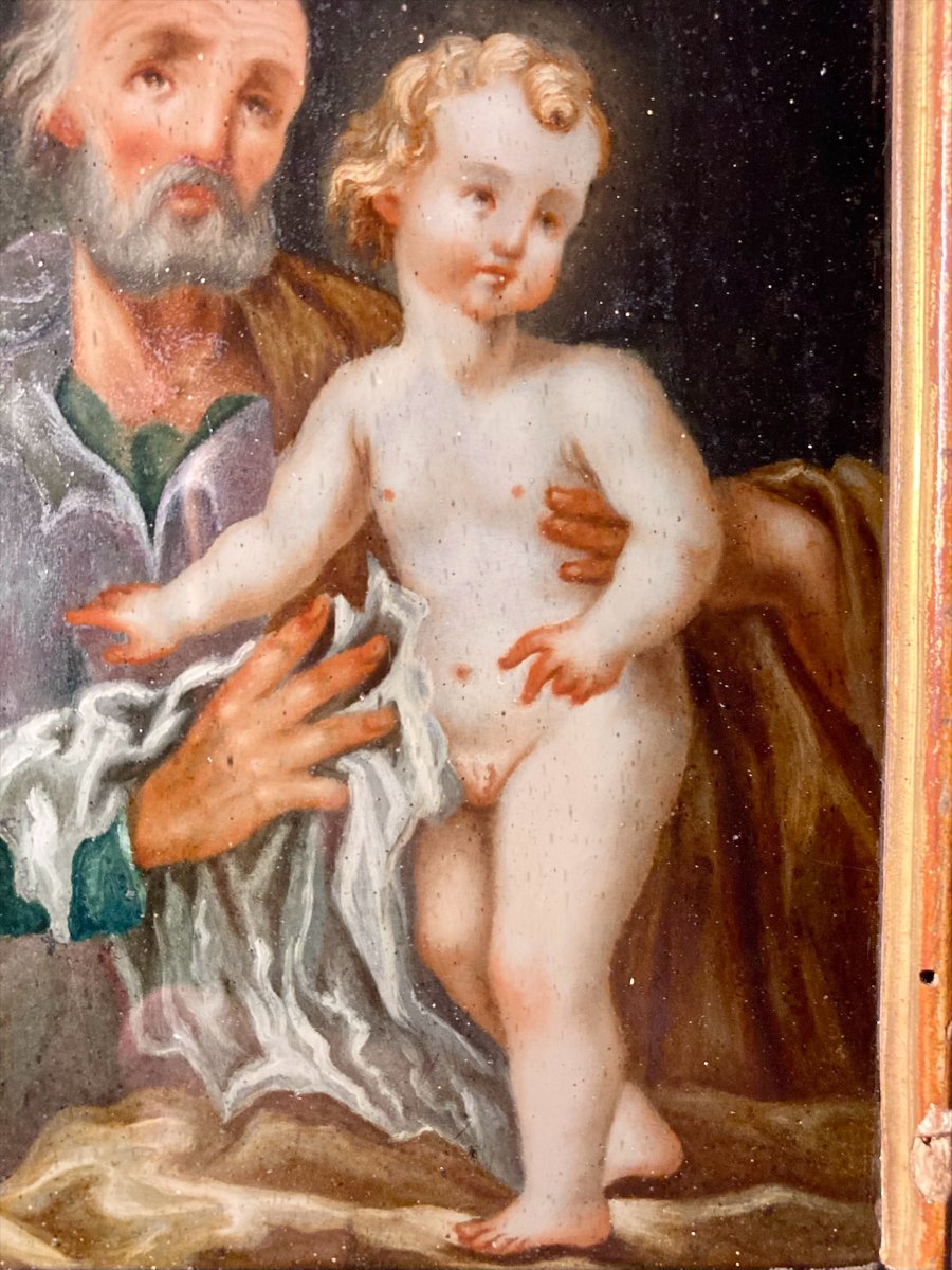 18th Century - Oil Under Glass - Saint Joseph With The Child -photo-1