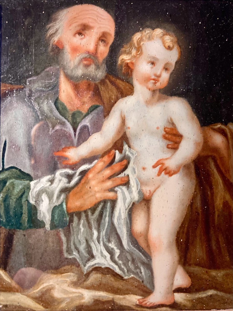 18th Century - Oil Under Glass - Saint Joseph With The Child -photo-2