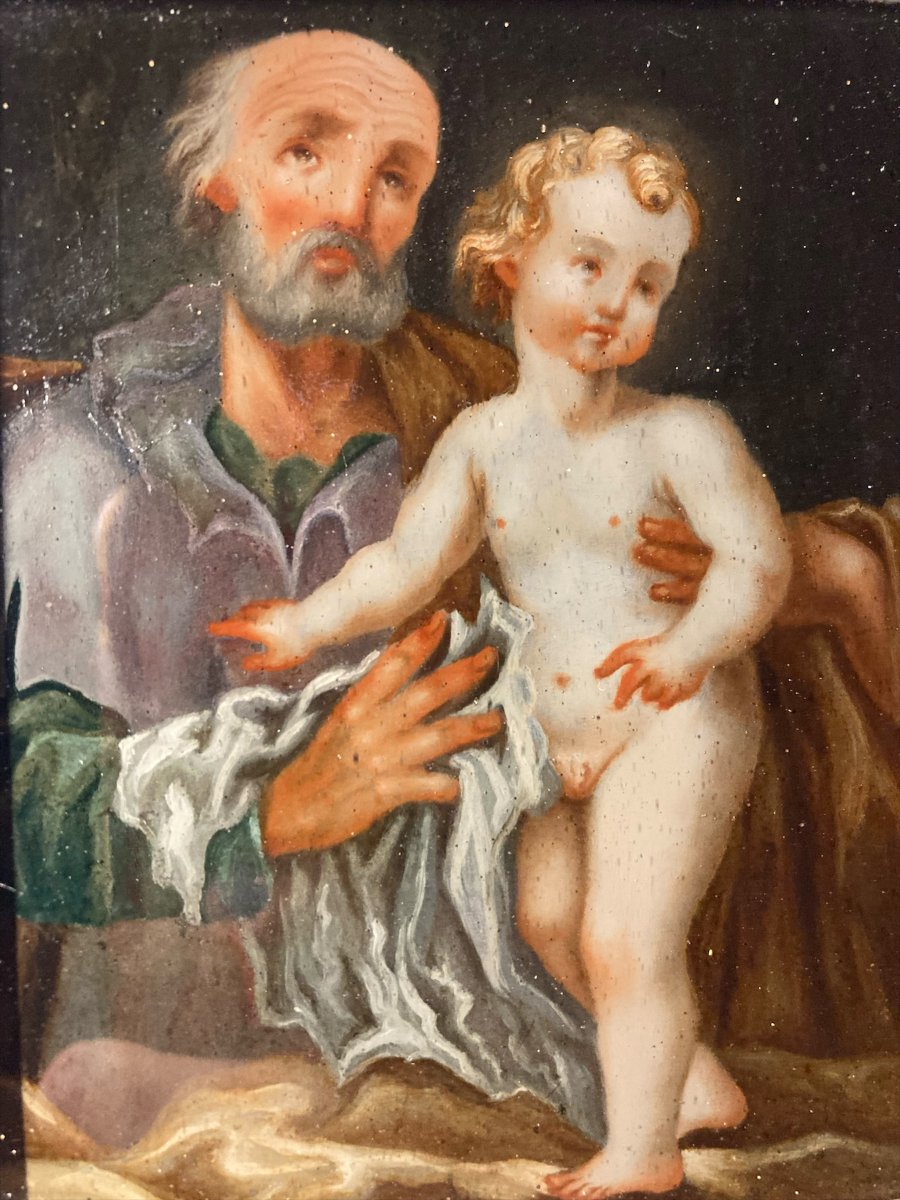 18th Century - Oil Under Glass - Saint Joseph With The Child -photo-3