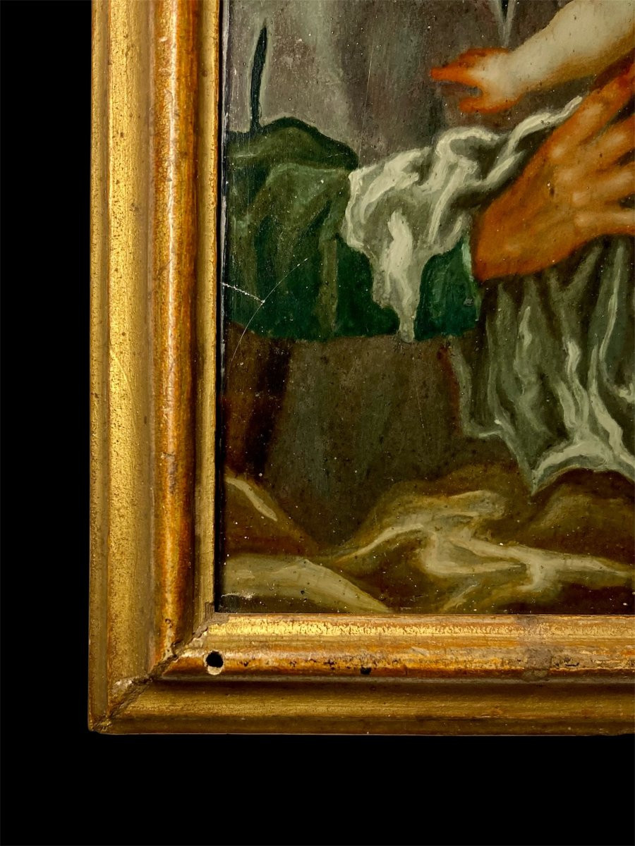 18th Century - Oil Under Glass - Saint Joseph With The Child -photo-4