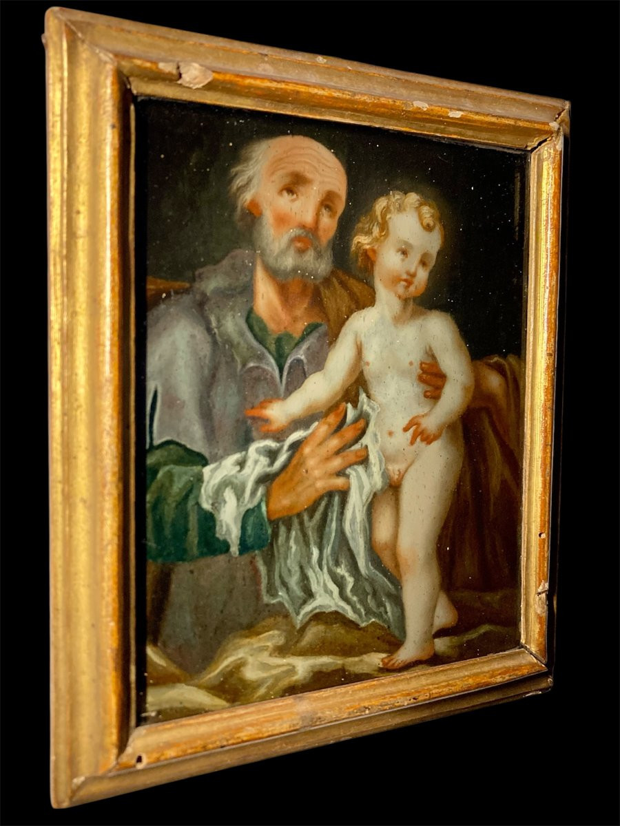 18th Century - Oil Under Glass - Saint Joseph With The Child -photo-5