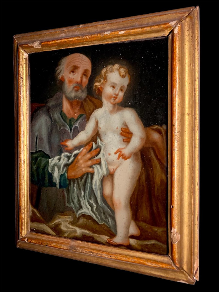 18th Century - Oil Under Glass - Saint Joseph With The Child -photo-6