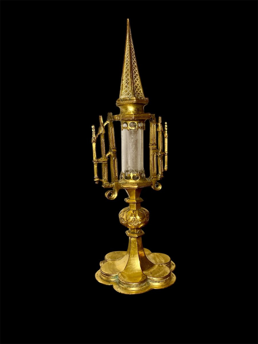 XV Siècle - France - Reliquaire En Cuivre Doré-photo-2