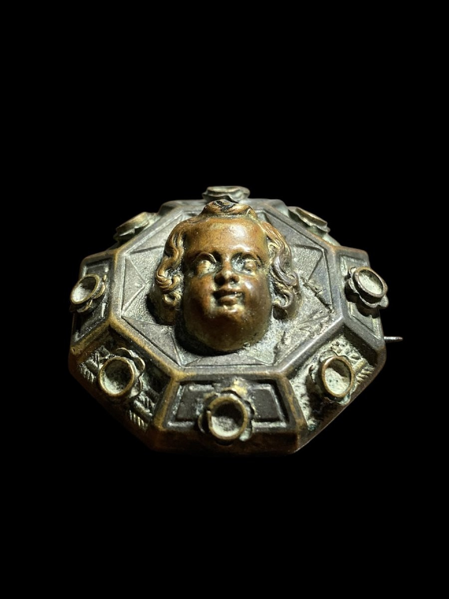 1480 ca. - France ou Italie - Broche en bronze avec Chérubin-photo-3