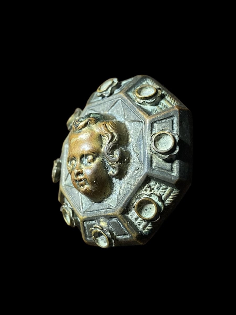 1480 ca. - France ou Italie - Broche en bronze avec Chérubin-photo-3