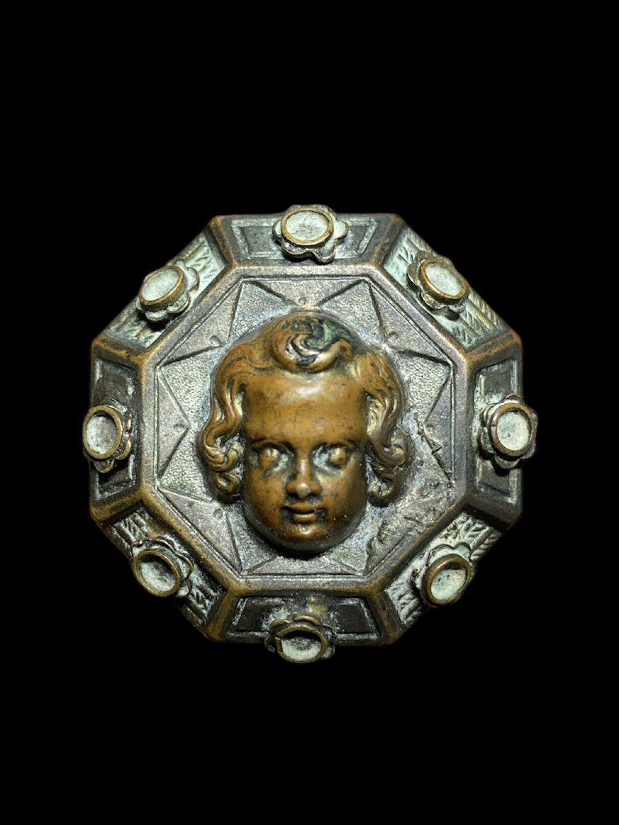 1480 ca. - France ou Italie - Broche en bronze avec Chérubin-photo-5