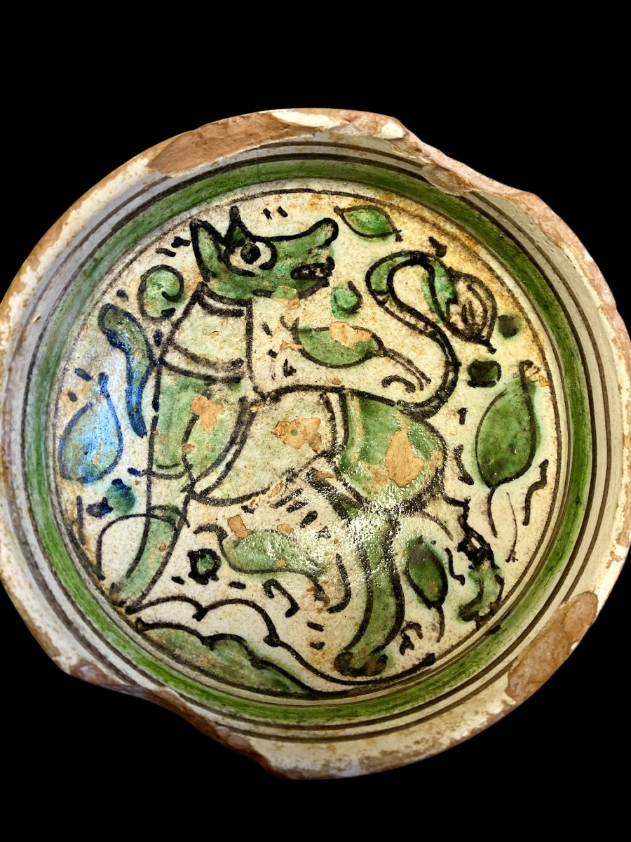 Viterbo - Mid-14th Century - Polychrome Majolica Bowl With A Zoomorphic Figure-photo-3