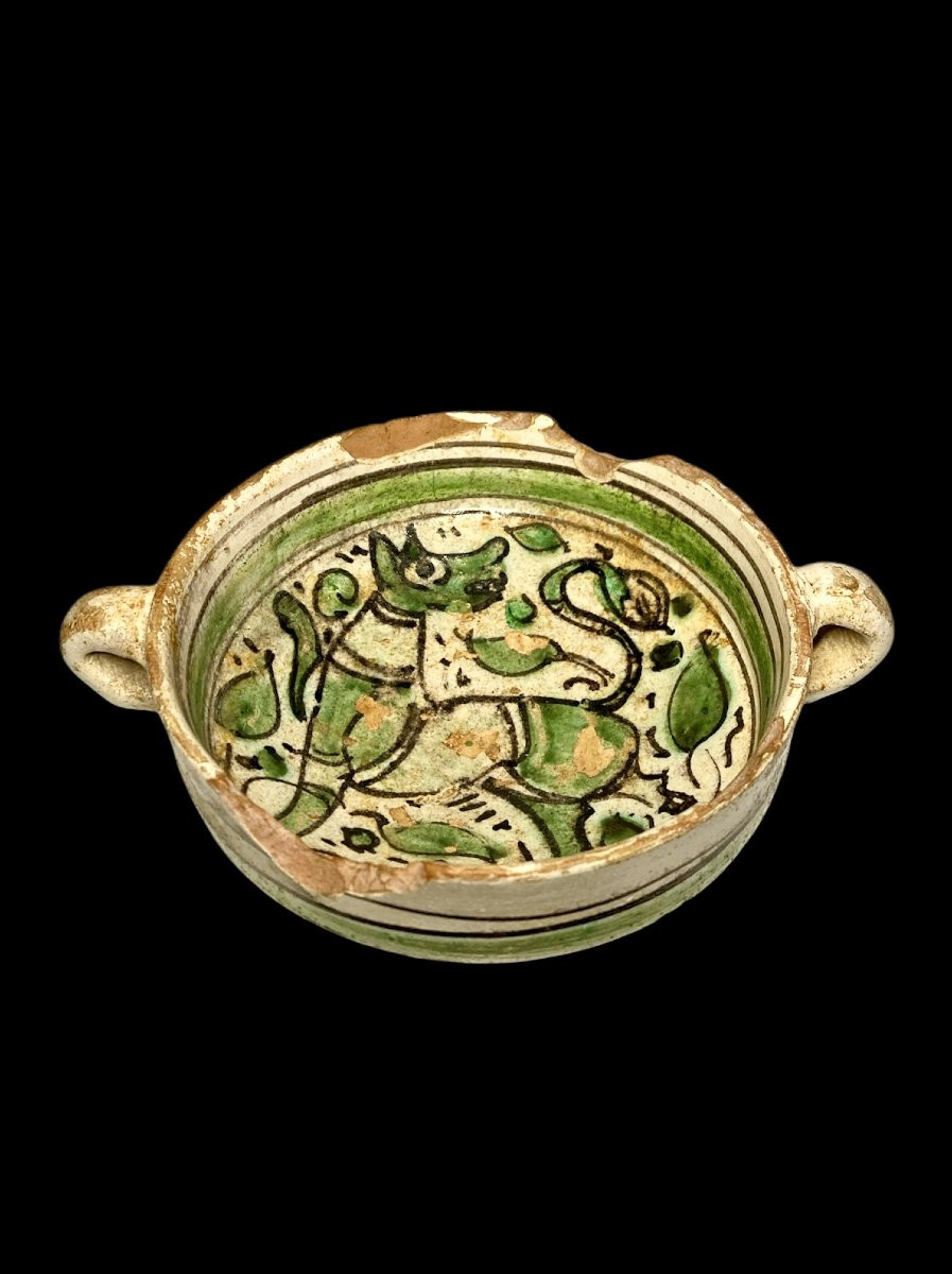 Viterbo - Mid-14th Century - Polychrome Majolica Bowl With A Zoomorphic Figure-photo-4