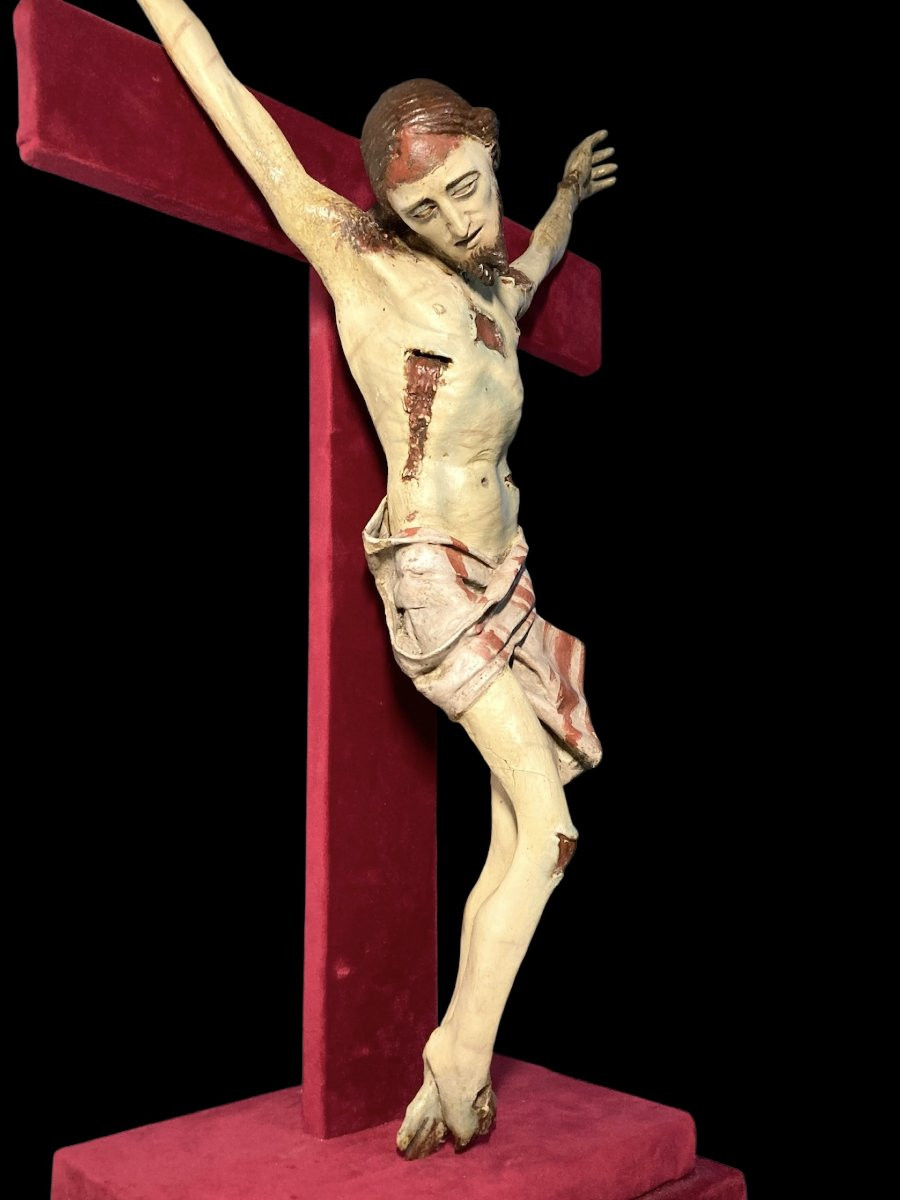 Naples - II quart du XVII siècle - Christ Crucifié et déchirè - Papier maché, bois et verre-photo-2