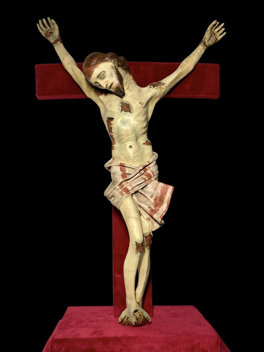 Naples - II quart du XVII siècle - Christ Crucifié et déchirè - Papier maché, bois et verre-photo-3