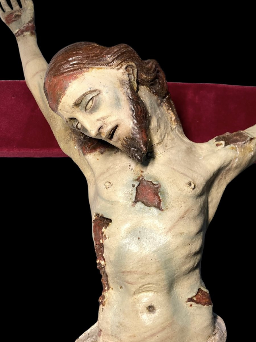 Naples - II quart du XVII siècle - Christ Crucifié et déchirè - Papier maché, bois et verre-photo-5