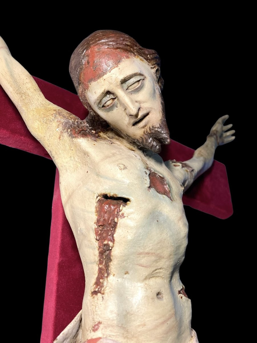 Naples - II quart du XVII siècle - Christ Crucifié et déchirè - Papier maché, bois et verre-photo-7