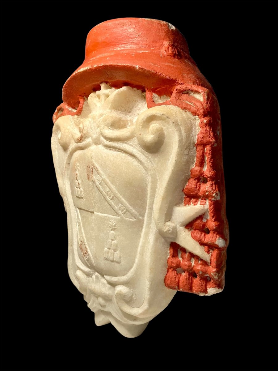 White Marble Coat Of Arms Of Cardinal Antonio Felice Chigi-zondadari - Siena, Circa 1712-photo-2