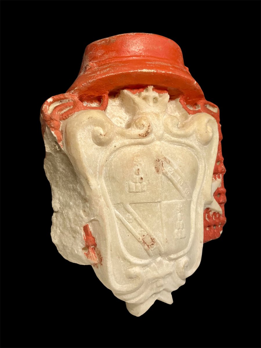White Marble Coat Of Arms Of Cardinal Antonio Felice Chigi-zondadari - Siena, Circa 1712-photo-3