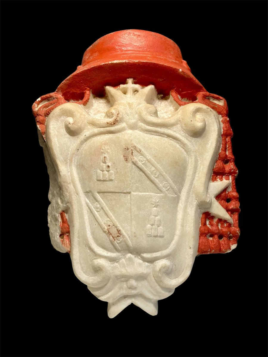 White Marble Coat Of Arms Of Cardinal Antonio Felice Chigi-zondadari - Siena, Circa 1712-photo-4