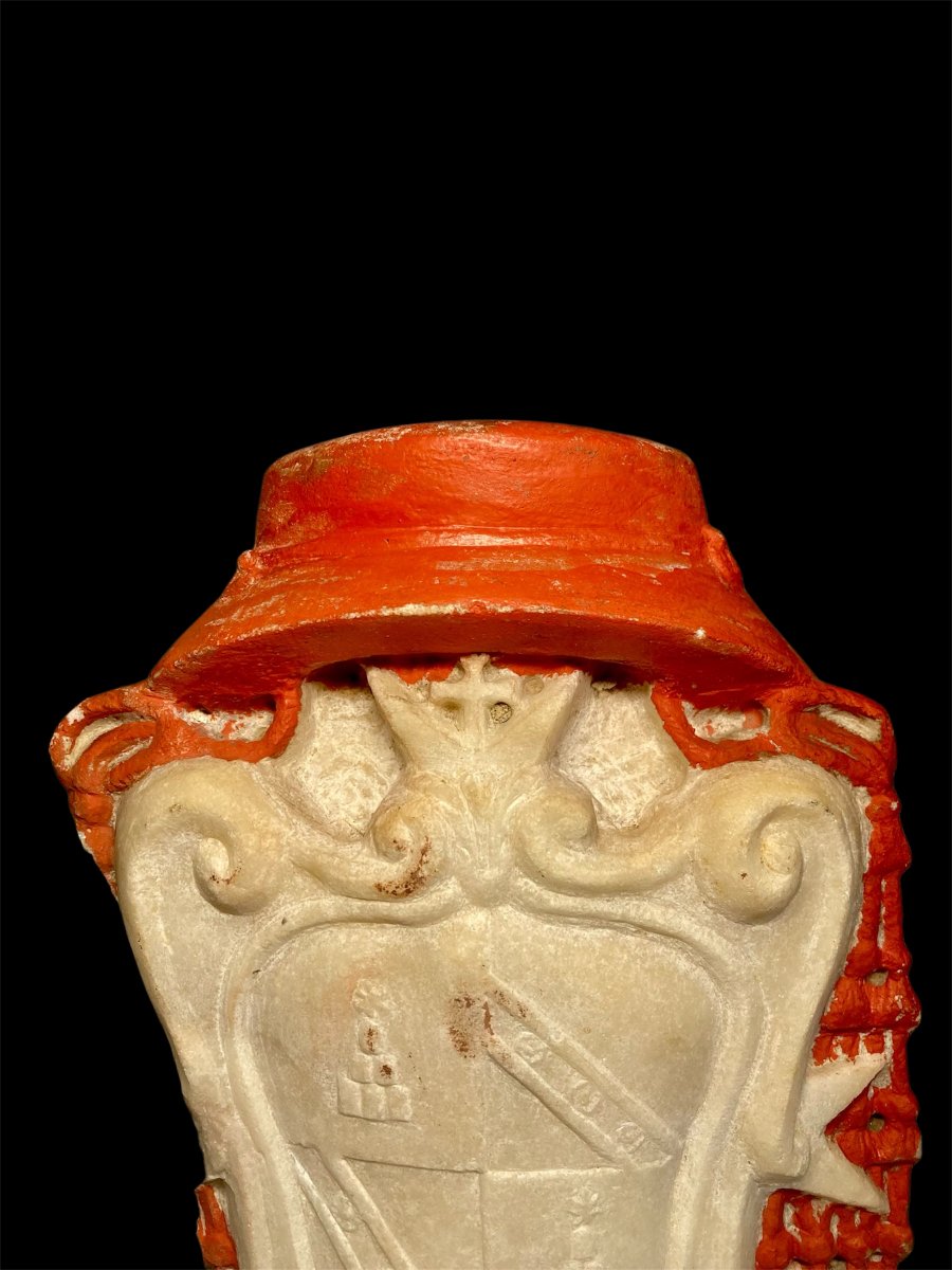White Marble Coat Of Arms Of Cardinal Antonio Felice Chigi-zondadari - Siena, Circa 1712-photo-6