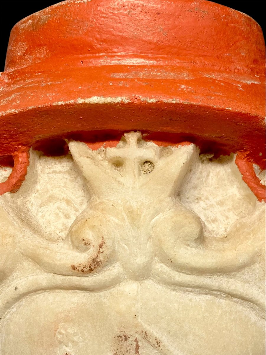 White Marble Coat Of Arms Of Cardinal Antonio Felice Chigi-zondadari - Siena, Circa 1712-photo-7