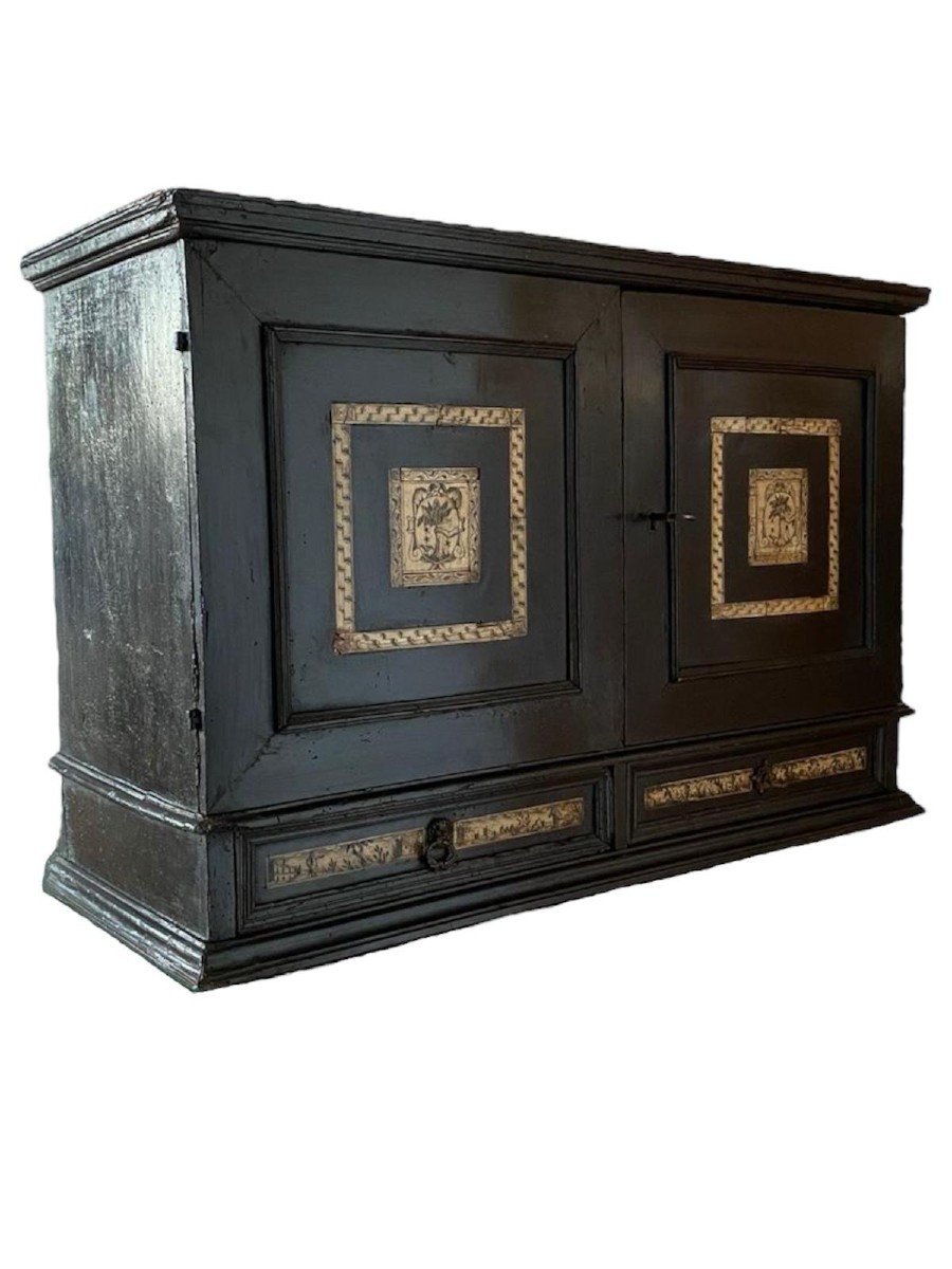XVII Siècle - Ligurie - Cabinet En Bois Noirci Avec Incrustations En Os-photo-2