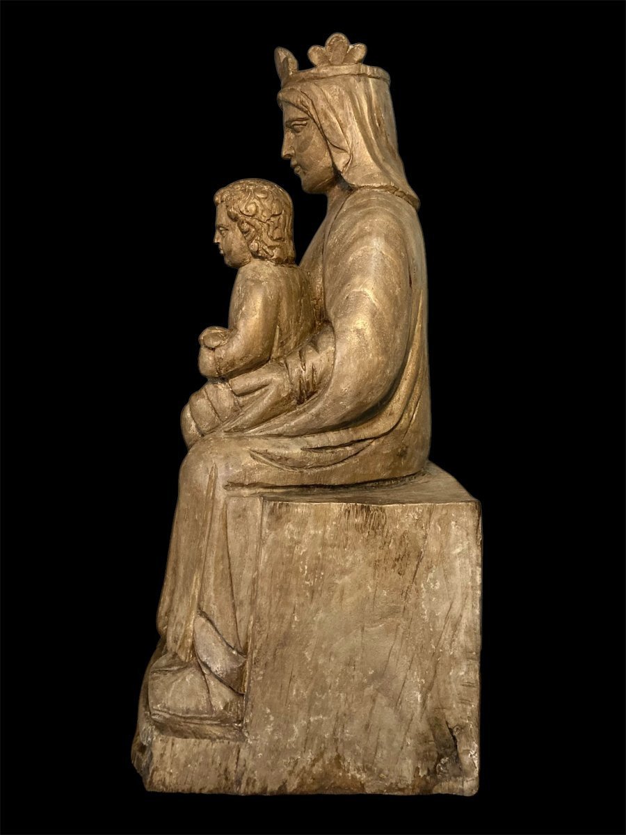 III quart du XIV siècle - Atelier Du Maître Des Mages De Fabriano - Tilleul - Vierge à l'Enfant-photo-2