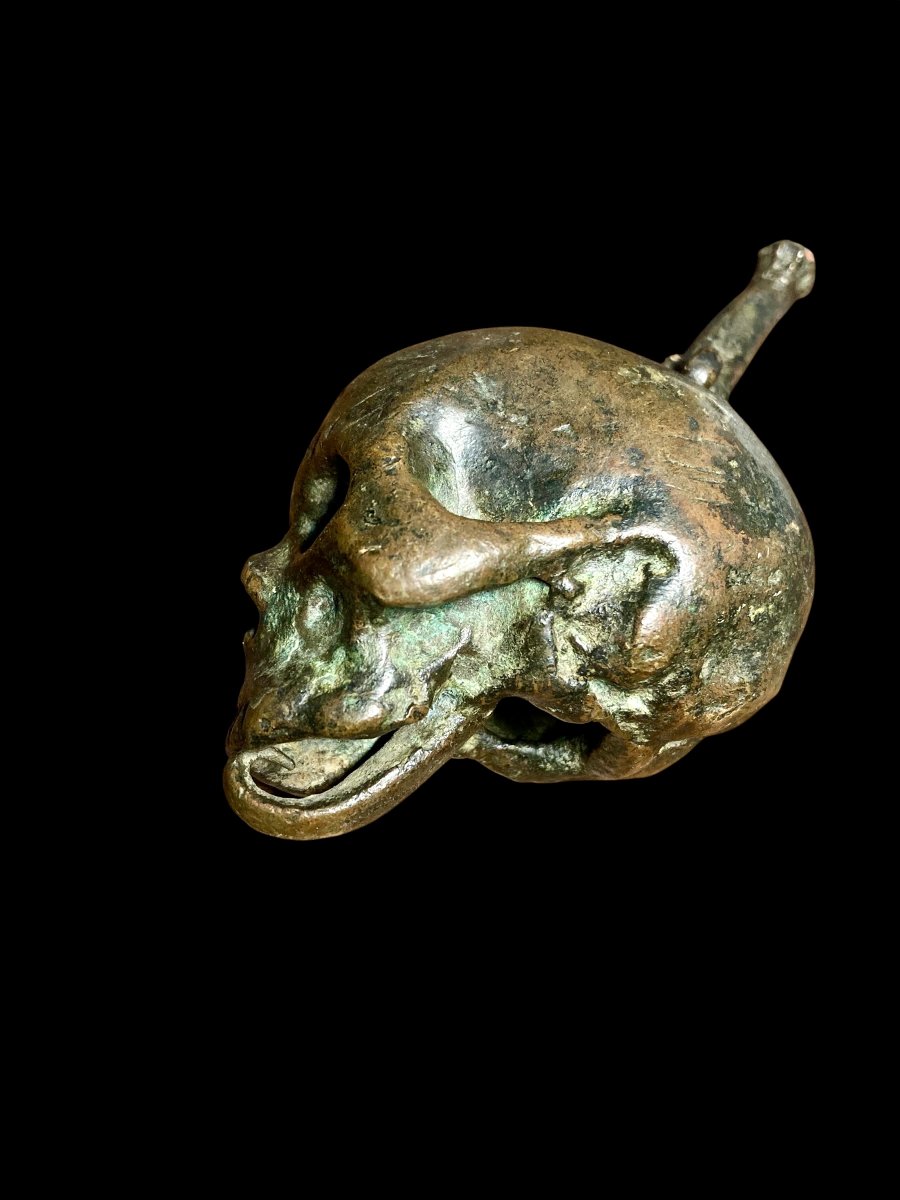 Northern Italy - 17th Century - Bronze Memento Mori Skull-photo-4