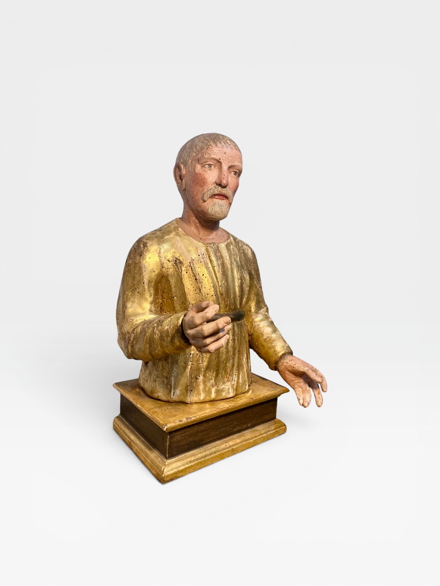  Brescia (Atelier Olivieri ?) - I quart du XVIe siècle - Buste en bois doré de saint Joseph-photo-4