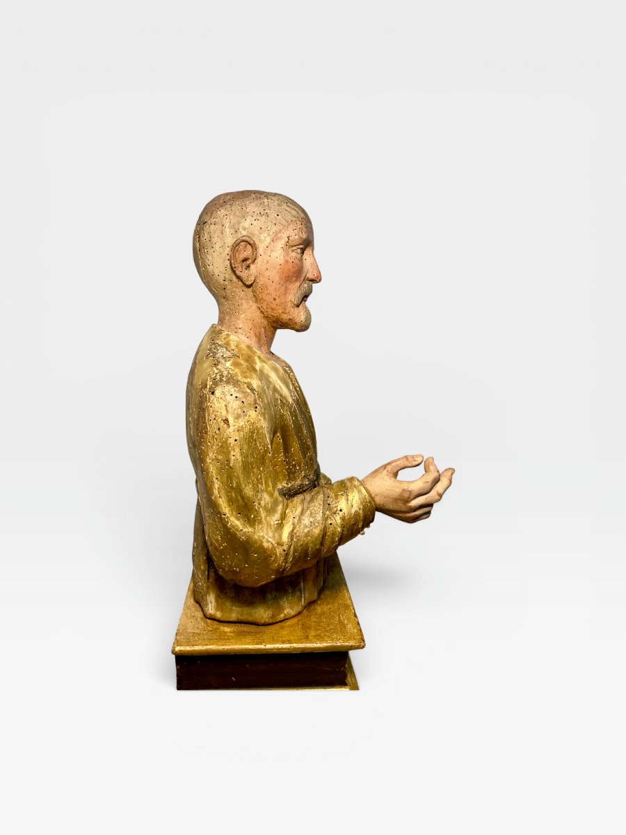  Brescia (Atelier Olivieri ?) - I quart du XVIe siècle - Buste en bois doré de saint Joseph-photo-7