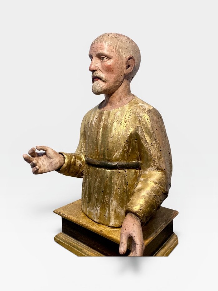  Brescia (Atelier Olivieri ?) - I quart du XVIe siècle - Buste en bois doré de saint Joseph
